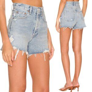 Agolde Frayed Hem Jean Shorts in Light Blue
